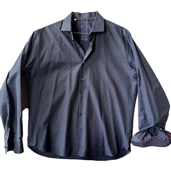 Visconti Men's Dress Shirt Long Sleeve XL Navy Blue Patterned Hidden Button - Picture 1 of 10